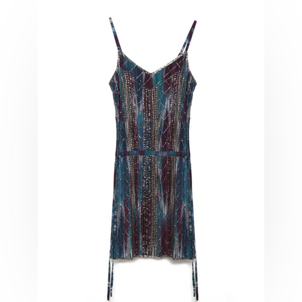 AS by DF Full Moon Beaded Mini Dress Oxblood Wine S
